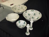 Five porcelain bowls and candlesticks item 335
