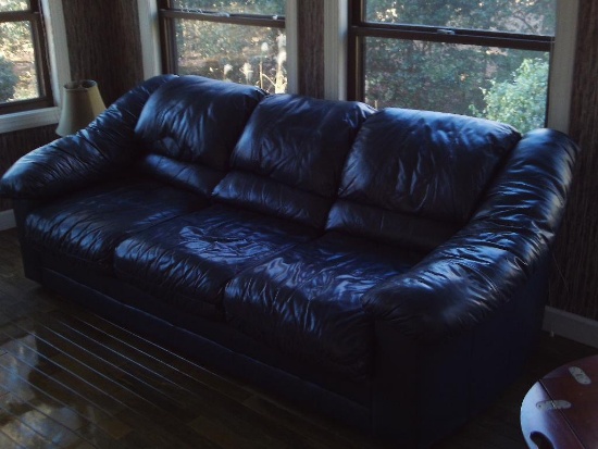 Navy blue leather couch