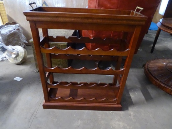 Wooden wine rack with top serving tray-32" tall, 28" wide, 10" deep