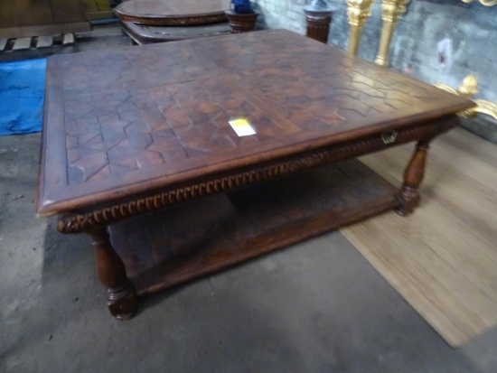 Intricate square wooden coffee table-52" square, 20" tall