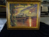 Bridge at sunset-oil on canvas-Au Stin