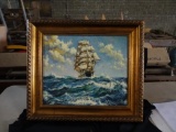 Oil on Canvas-Tall masted schooner