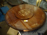 Antique round table w/lazy Susan. Burl, 58
