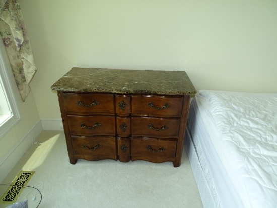 Hickory Chair Chest of drawers with marble top-marble top is cracked. 46" x 22" x 32".