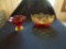 Jeanette Lombardi 4 footed Amberina fruit bowl plus Ruby red candy dish (star pattern)