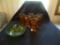 Amber Tea Glasses (6) and green bowl