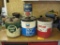 4 metal cans: Gulfpride, Quaker State, Chevron, Sinclair