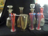 Decanters (4), plus shaker with stirrers
