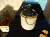 Whiskey Jug-3 Gallon, Albany Slip over Brystol, cobalt blue top. Chip on front.