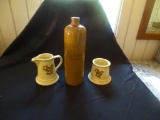 Pfaltzgraff Sugar/Creamer and 1800s Salt Glazed Brown Bottle, 11
