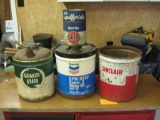 4 metal cans: Gulfpride, Quaker State, Chevron, Sinclair