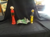 Tin car made from Heineken cans, Pennzoil gear box, Cedar Rapids, Avon Gas Pump-