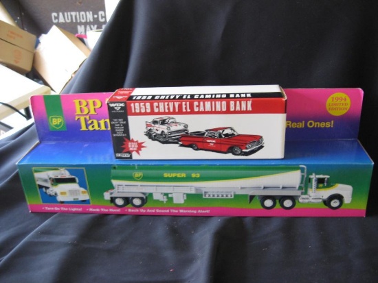 1959 Chevy El Camino Bank-die cast and BP Toy Tanker Truck