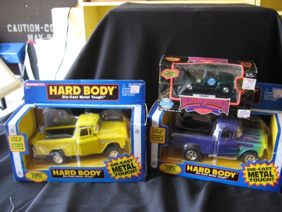 Includes (3) '55 Cameo Hard Body Trucks 1:24, '55 Chevy Nomad AMT Model Kit and various other cars