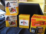 Vintage cameras: Kodak-Trimprint 920 (2), Instamatic 154, Handle 2 and approximately 6 in bag.