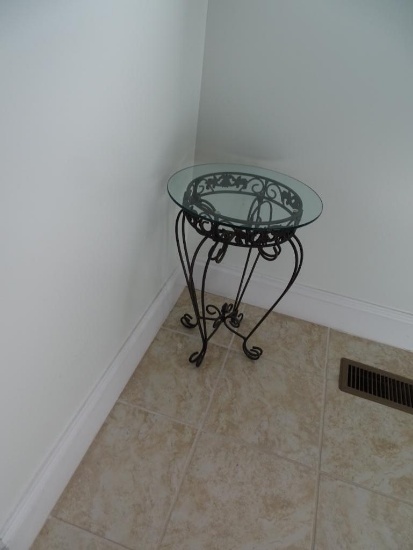Small metal side table with round glass top-20" tall