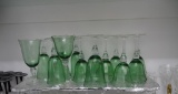 14 Crystal green glasses (some ice tea, some water goblets)