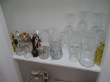 Glassware, Lenox platter, vases, chafing dish, green jug, sherbert glasses