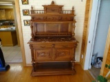 Antique ornate sideboard-solid wood w/marble top-49