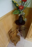Small table, vase w/flowers and small chair