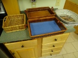 3 wicker trays, basket and aluminum tins