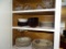 3 Kitchen shelves of plates, bowls and glassware