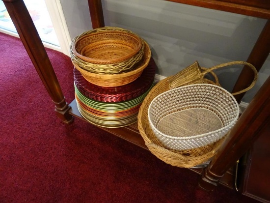 Baskets, Chargers and Wooden Tray