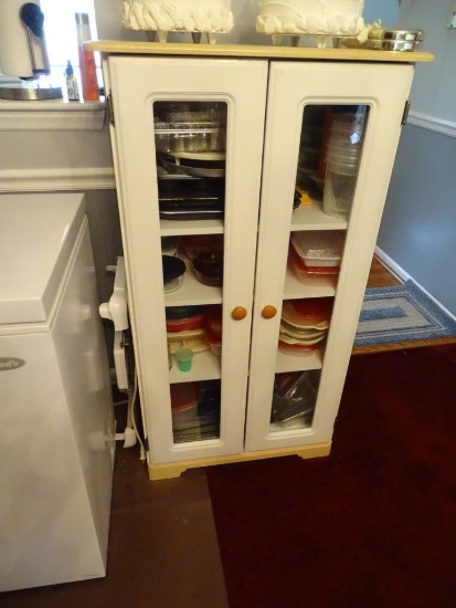 Cabinet and contents-48"H x 27"W x 15" D-wood laminate/glass