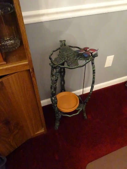 Green wrought iron planter-26" tall and yard art