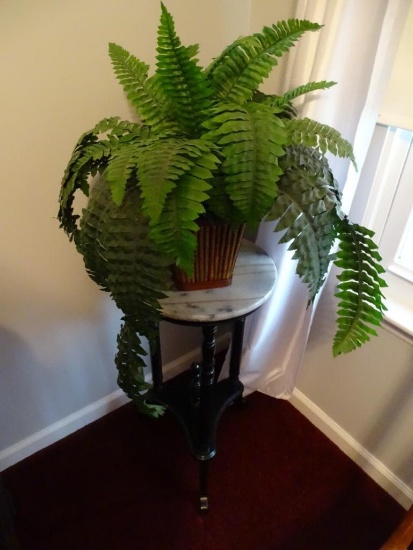 Plant stand w/marble top and artificial fern