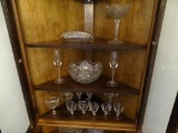 3 shelves of Crystal assortment-champagne glasses, crystal bowls, candlesticks, small glasses