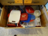 2 drawers plastic containers/cutting board/glass jars, etc.