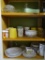 3 shelves of glassware-plates, mugs, bowls