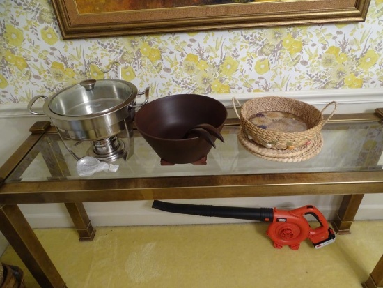 Chafing dish, Wooden Salad Bowl w/utensils & Basket/hot pads