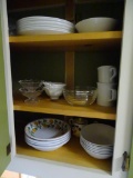 3 Shelves of White Plates, bowls, mugs