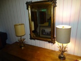 Wood frame mirror and lamps-Mirror is 25