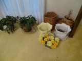 All items on floor: Planters, Baskets and Christmas cacti
