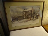 Print of home in winter- wood frame-40