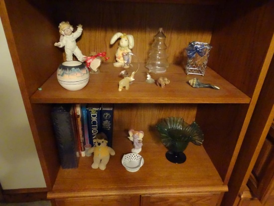 Knickknacks on 2 shelves-includes a piece of hand painted pottery from AZ.
