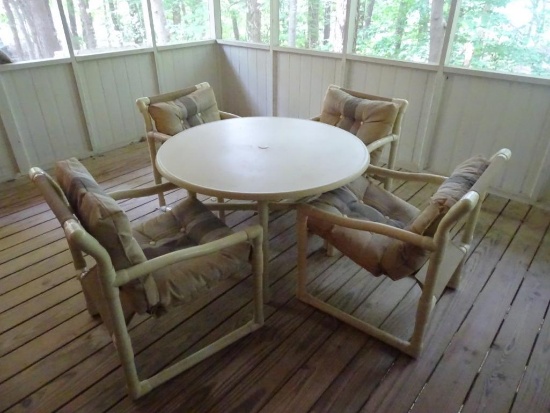 Outdoor furniture-table is 42" round, plus 4 chairs made of PVC pipe.
