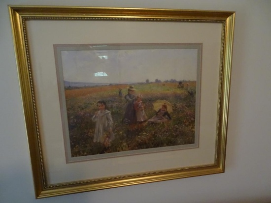 "Children in the Field" impressionist print. 29"W x 24" H