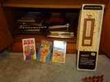 Lots of picture frames, books, Lynwood Indoor/Outdoor Weather thermometer and humidity meter-plastic