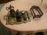 Silver Coffee and Tea Service w/ serving tray and 2 other pieces