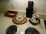 Cheese tray, teapot, bread basket and knife set (LC Germain)