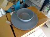 IKEA blue/gray matte plates (16) and cereal bowls (4). 1 plate is chipped.