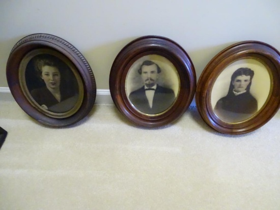 3 Oval antique wood frames-14".