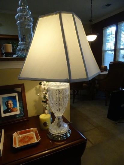 Pair of heavy cut glass table lamps