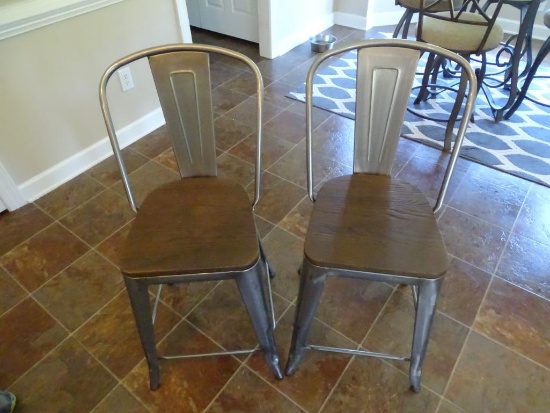 2 Industrial Barstools-24"-Excellent condition! Wood seat.