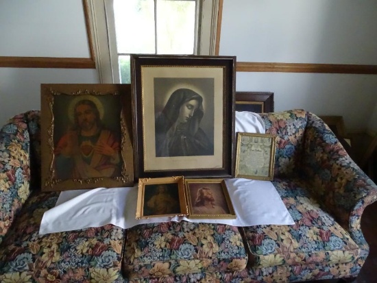 5 Pictures-one is of Mater Dolorosa-29"T x 23" W-others are of Jesus and Lord's Prayer
