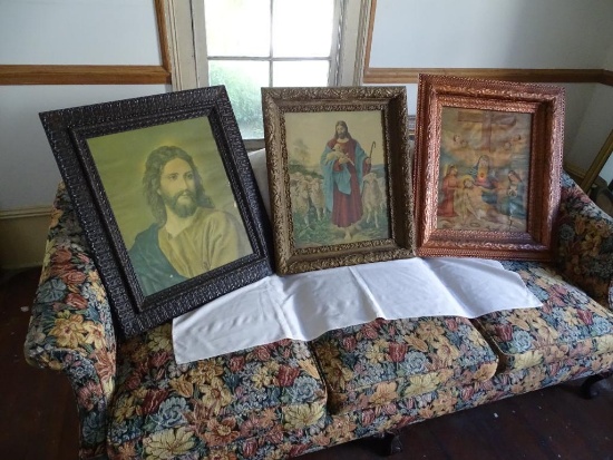 3 Pictures of Jesus in vintage frames